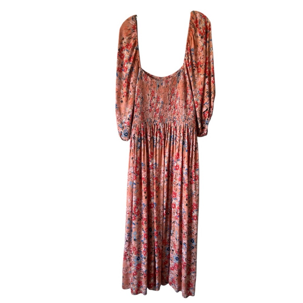 Jessica Simpson Simona Midi Dress Smocked Bodice Pockets Peach Blue Floral 3X - Picture 6 of 12